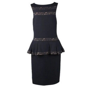 TADASHI SHOJI Peplum Mini Dress Size Small Navy Blue Lace Sleeveless Bodycon